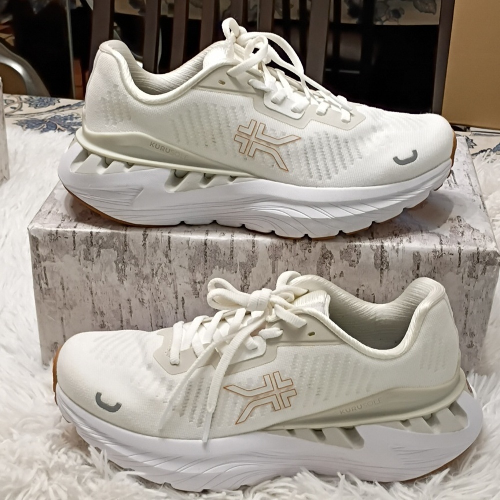 KURU Cloud+ Triple Max Ion White & Cream Running Plantar Fascitis Sneakers 9.5M